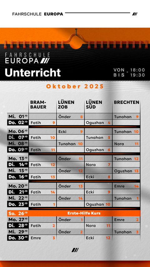 Unterricht im Oktober